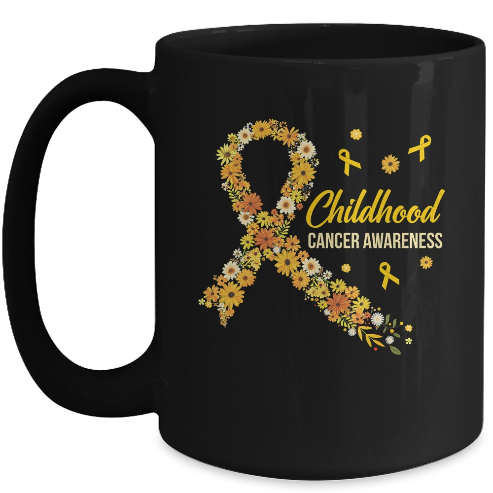 Childhood Cancer Awareness Hippie Flower Gold Ribbon Support Mug | teecentury