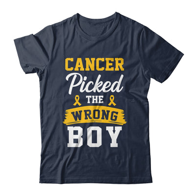 Childhood Cancer Picked The Wrong Boy Awareness Ribbon Kids Shirt & Hoodie | teecentury