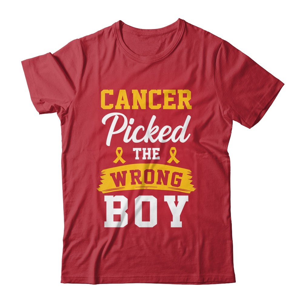 Childhood Cancer Picked The Wrong Boy Awareness Ribbon Kids Shirt & Hoodie | teecentury
