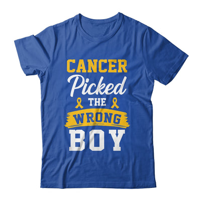 Childhood Cancer Picked The Wrong Boy Awareness Ribbon Kids Shirt & Hoodie | teecentury