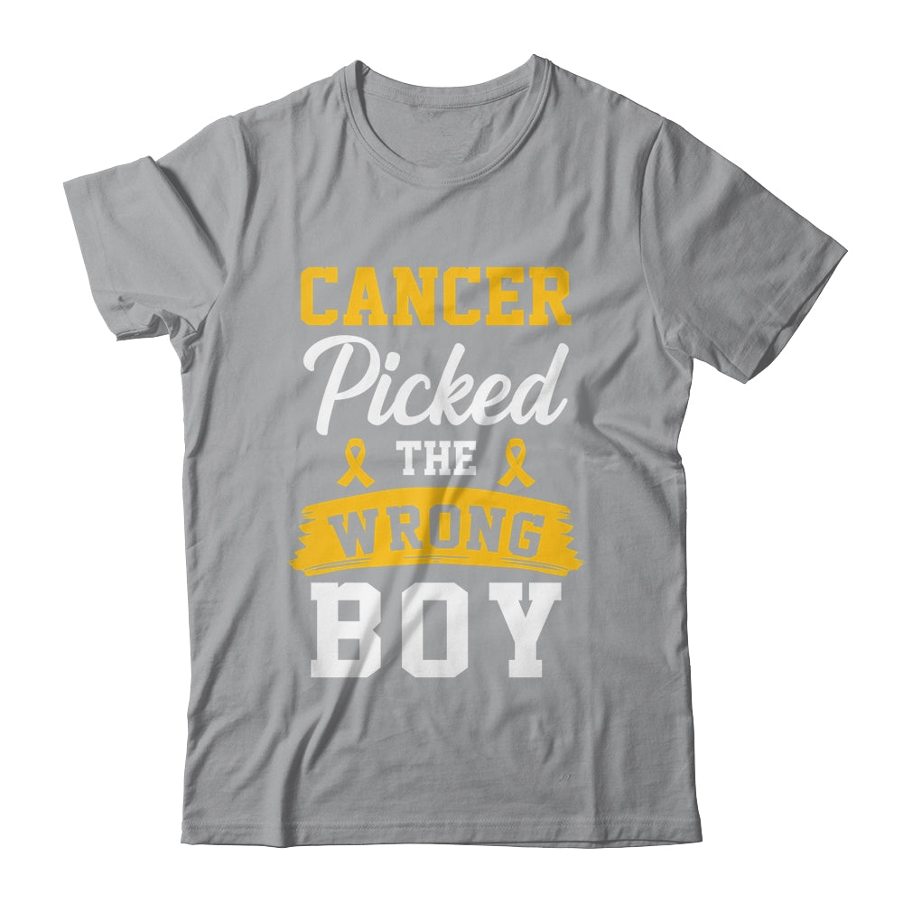 Childhood Cancer Picked The Wrong Boy Awareness Ribbon Kids Shirt & Hoodie | teecentury