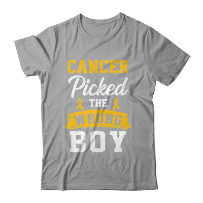 Childhood Cancer Picked The Wrong Boy Awareness Ribbon Kids Shirt & Hoodie | teecentury