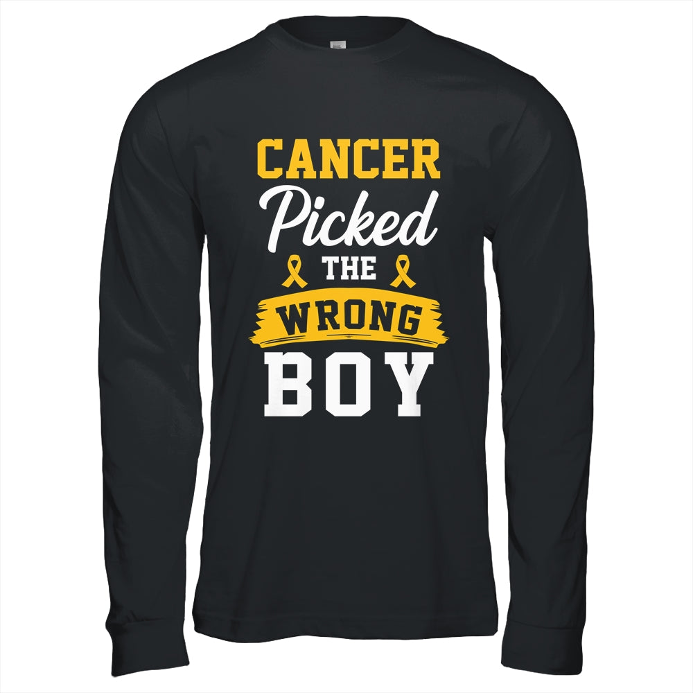 Childhood Cancer Picked The Wrong Boy Awareness Ribbon Kids Shirt & Hoodie | teecentury