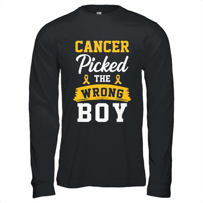 Childhood Cancer Picked The Wrong Boy Awareness Ribbon Kids Shirt & Hoodie | teecentury