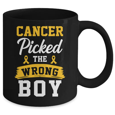 Childhood Cancer Picked The Wrong Boy Awareness Ribbon Kids Mug | teecentury