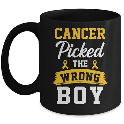 Childhood Cancer Picked The Wrong Boy Awareness Ribbon Kids Mug | teecentury