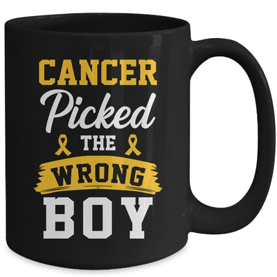 Childhood Cancer Picked The Wrong Boy Awareness Ribbon Kids Mug | teecentury