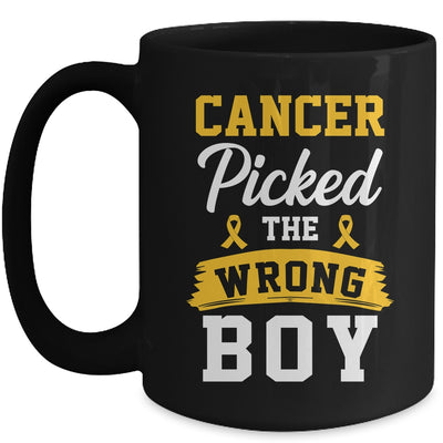 Childhood Cancer Picked The Wrong Boy Awareness Ribbon Kids Mug | teecentury
