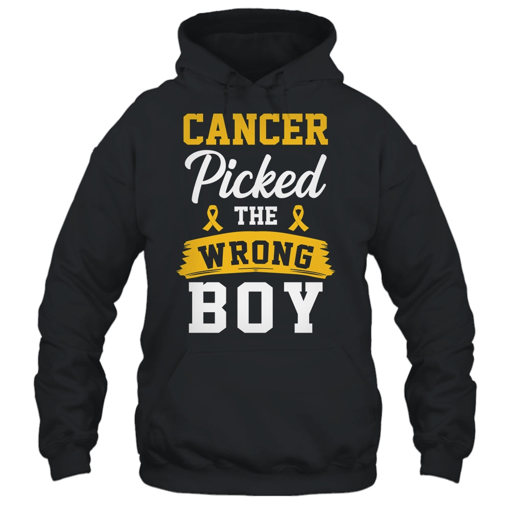 Childhood Cancer Picked The Wrong Boy Awareness Ribbon Kids Shirt & Hoodie | teecentury