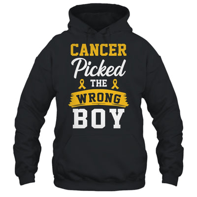 Childhood Cancer Picked The Wrong Boy Awareness Ribbon Kids Shirt & Hoodie | teecentury
