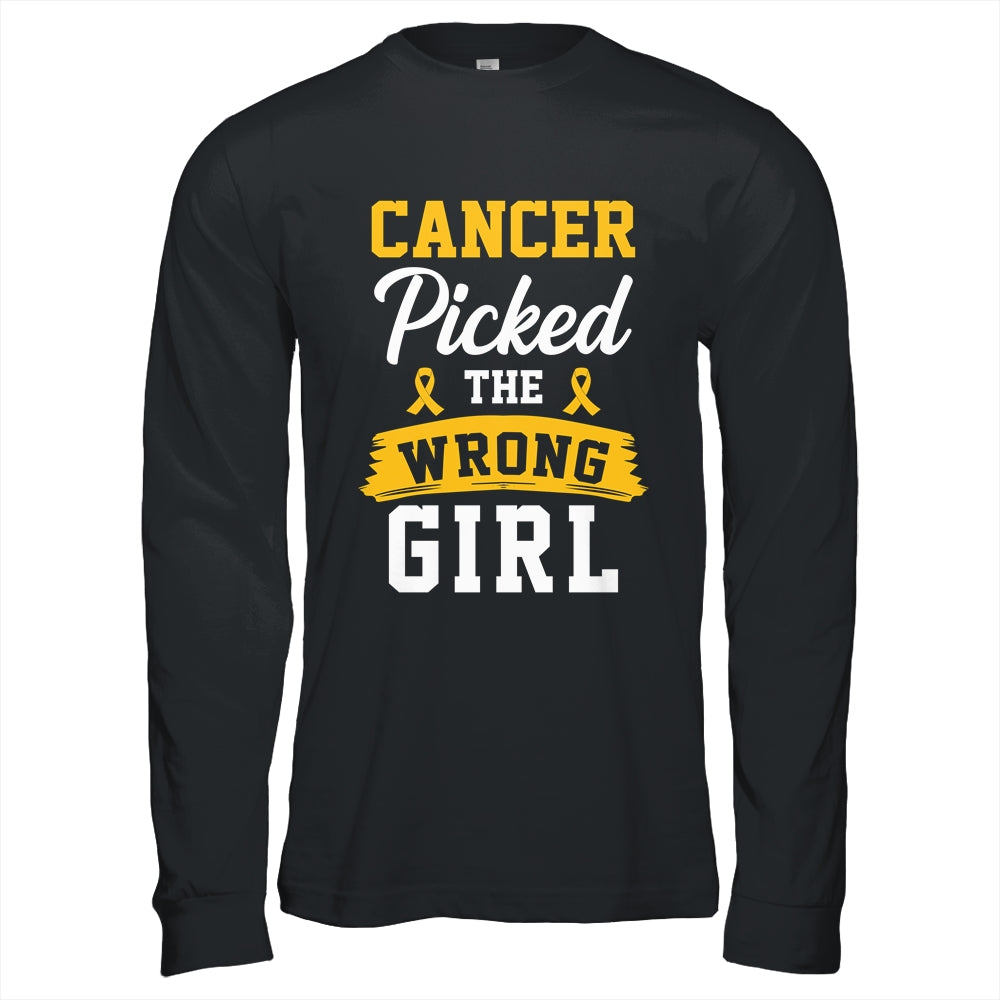 Childhood Cancer Picked The Wrong Girl Awareness Ribbon Kids Shirt & Hoodie | teecentury