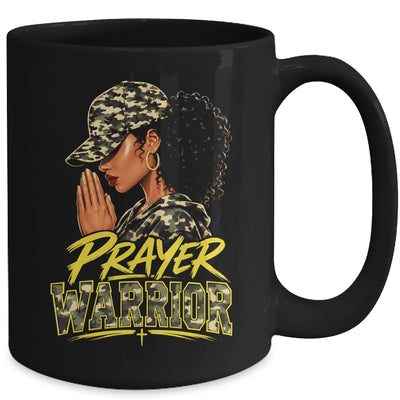 Christian Camo Prayer Warrior Afro Black Woman Faith Art Mug | teecentury