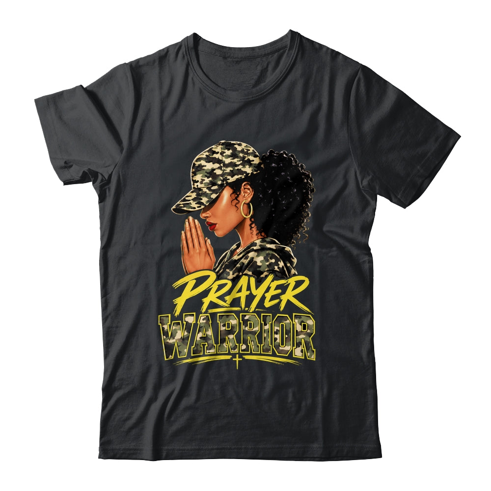 Christian Camo Prayer Warrior Afro Black Woman Faith Art Shirt & Hoodie | teecentury