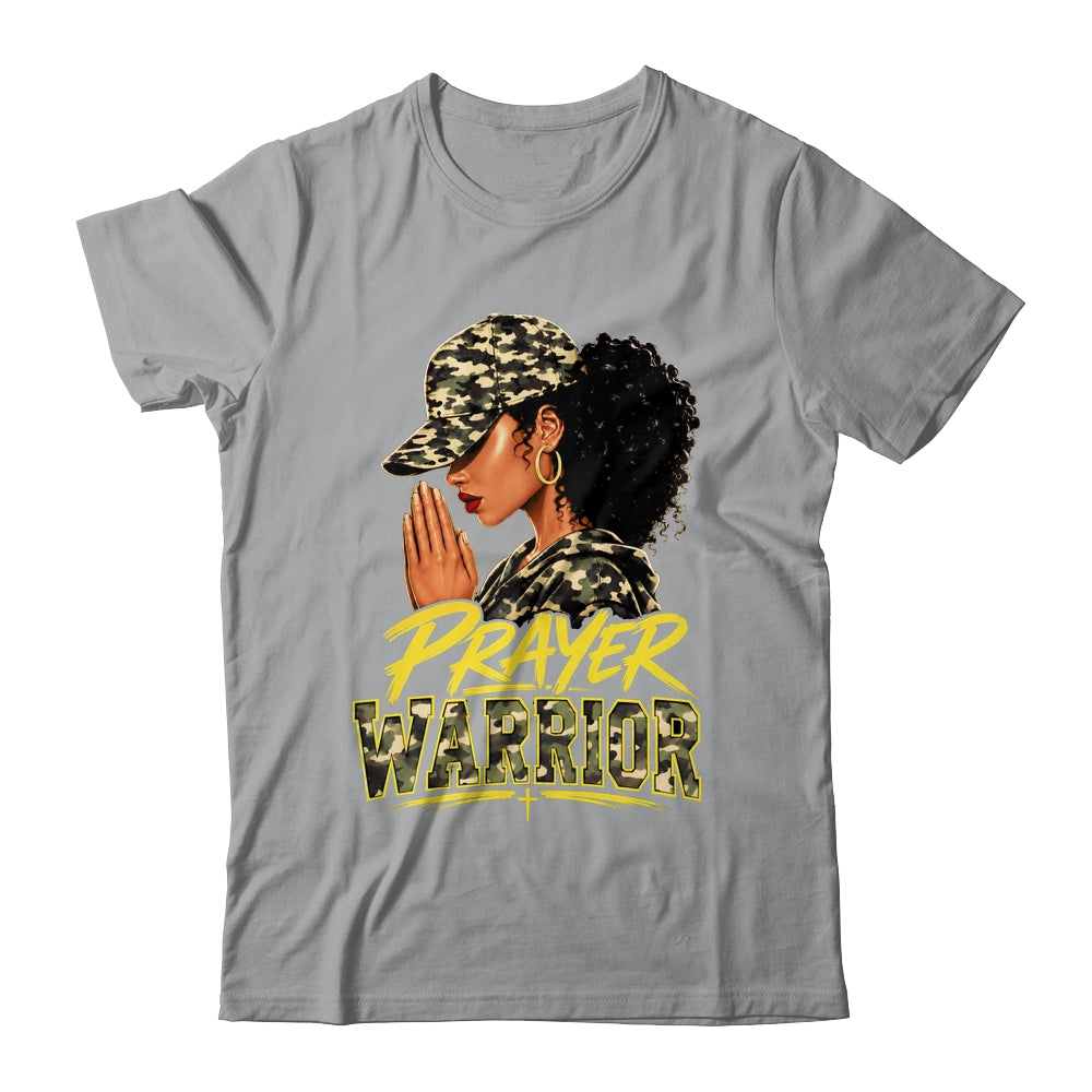 Christian Camo Prayer Warrior Afro Black Woman Faith Art Shirt & Hoodie | teecentury