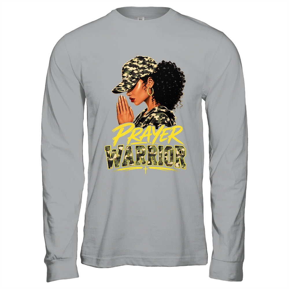 Christian Camo Prayer Warrior Afro Black Woman Faith Art Shirt & Hoodie | teecentury
