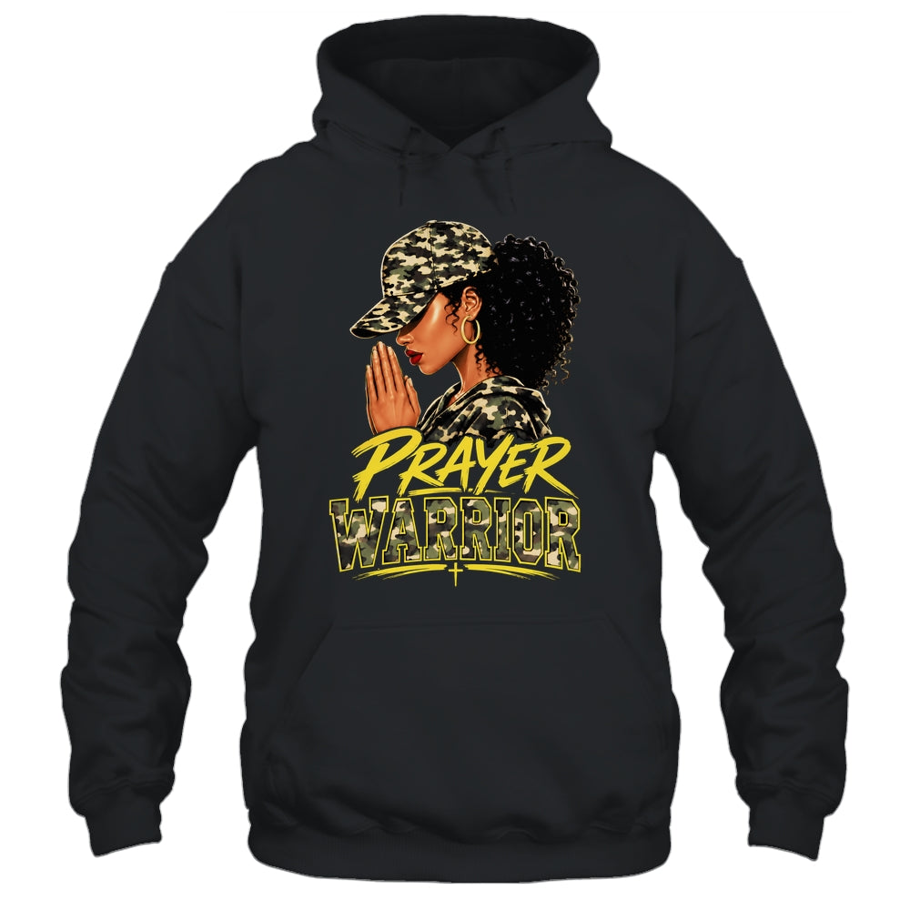 Christian Camo Prayer Warrior Afro Black Woman Faith Art Shirt & Hoodie | teecentury