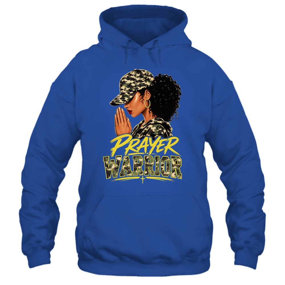 Christian Camo Prayer Warrior Afro Black Woman Faith Art Shirt & Hoodie | teecentury