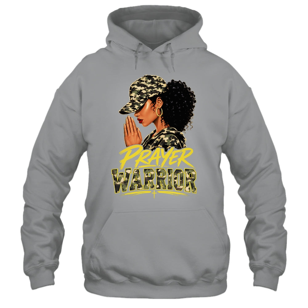 Christian Camo Prayer Warrior Afro Black Woman Faith Art Shirt & Hoodie | teecentury