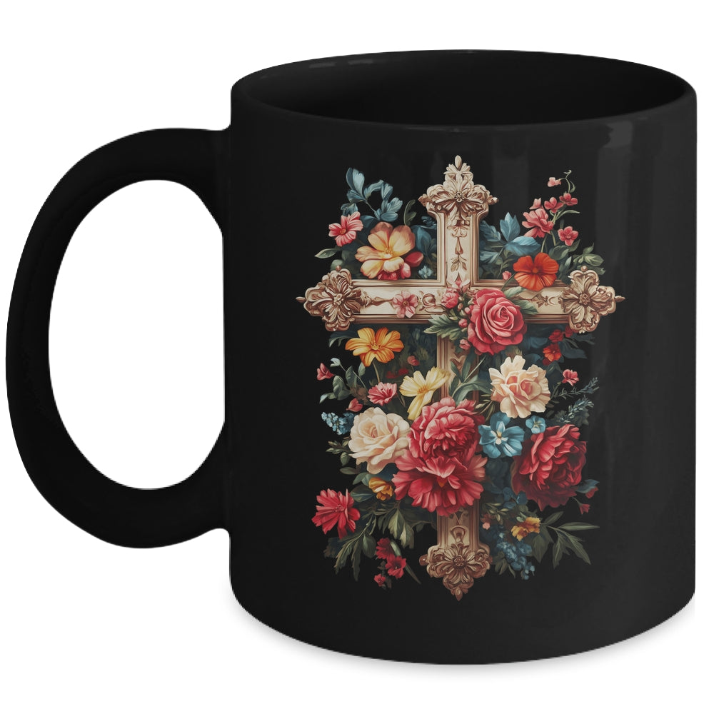 Christian Cross Floral Faith For Women Bible Verse Religious Mug | teecentury