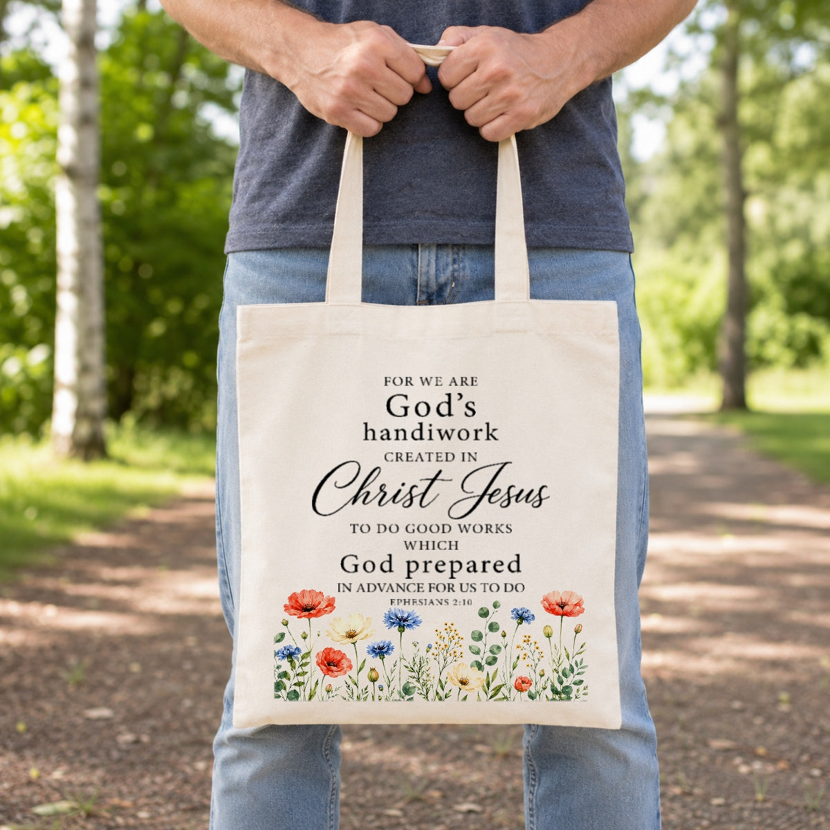 Christian Tote Bag For Women Ephesians 2 10 Gods Handiwork Created In Christ Jesus Floral Bible Verse Canvas Bag Church Faith Religious Gift Shopping Beach Travel | teecentury