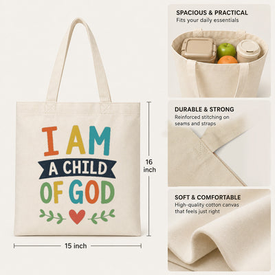Christian Tote Bag For Women I Am A Child Of God Bible Verse Canvas Bag Church Gift Religious Faith Tote Bags Beach Shopping Grocery Reusable Everyday Use Shirt & Hoodie | teecentury