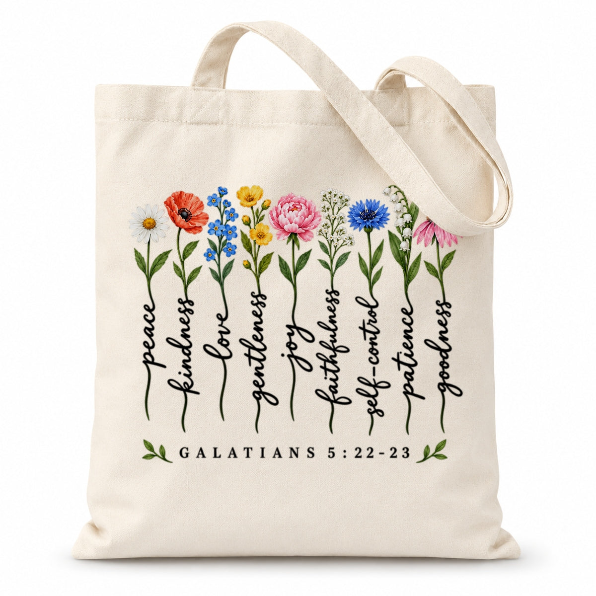 Christian Tote Bag Fruit Of The Spirit Galatians 5 22-23 Floral Bible Verse Canvas Shoulder Bag For Women Faith Inspired Church Aesthetic Floral Gift Ideal Mom | teecentury
