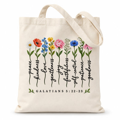 Christian Tote Bag Fruit Of The Spirit Galatians 5 22-23 Floral Bible Verse Canvas Shoulder Bag For Women Faith Inspired Church Aesthetic Floral Gift Ideal Mom | teecentury
