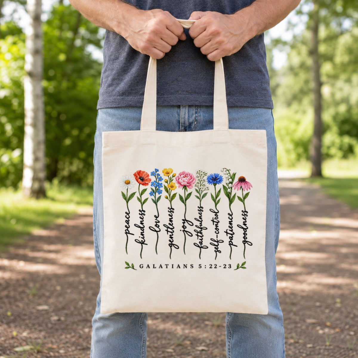 Christian Tote Bag Fruit Of The Spirit Galatians 5 22-23 Floral Bible Verse Canvas Shoulder Bag For Women Faith Inspired Church Aesthetic Floral Gift Ideal Mom | teecentury