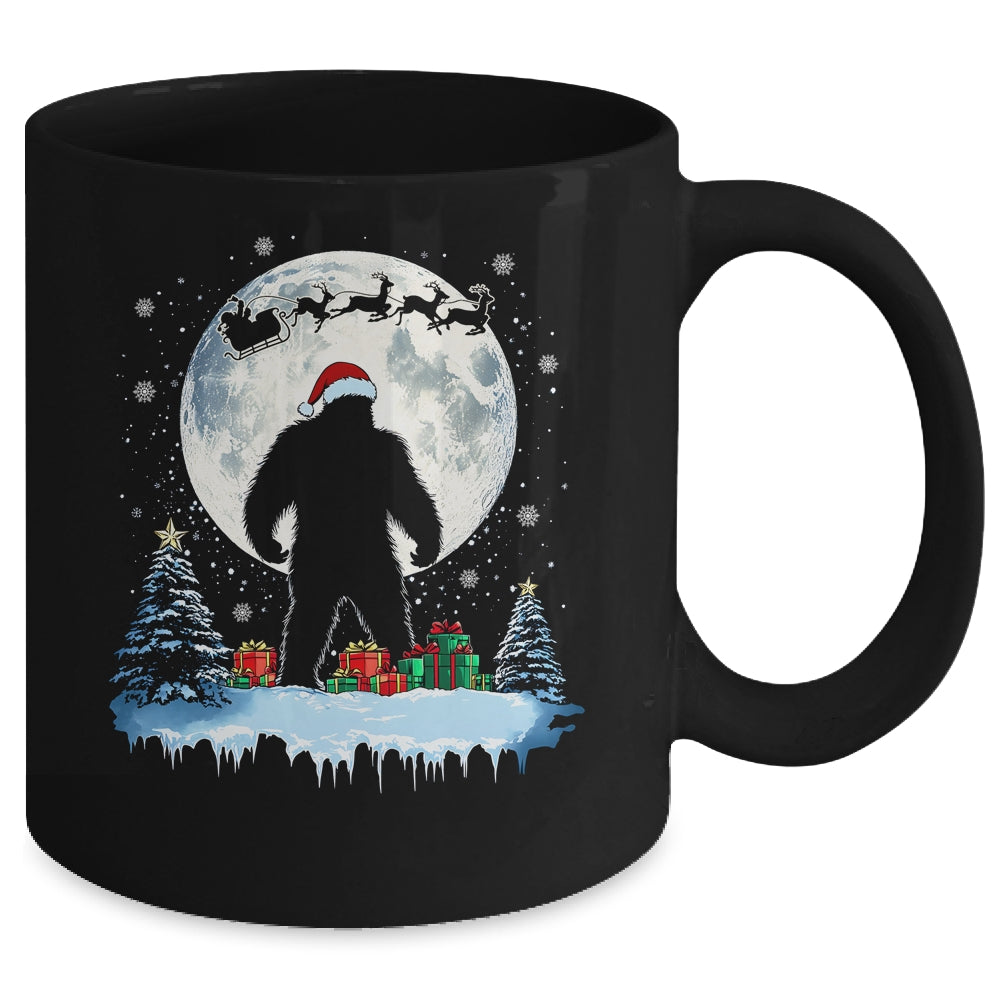 Christmas Bigfoot Santa Hat Tree Sleigh Moon Reindeer Snow Mug | teecentury