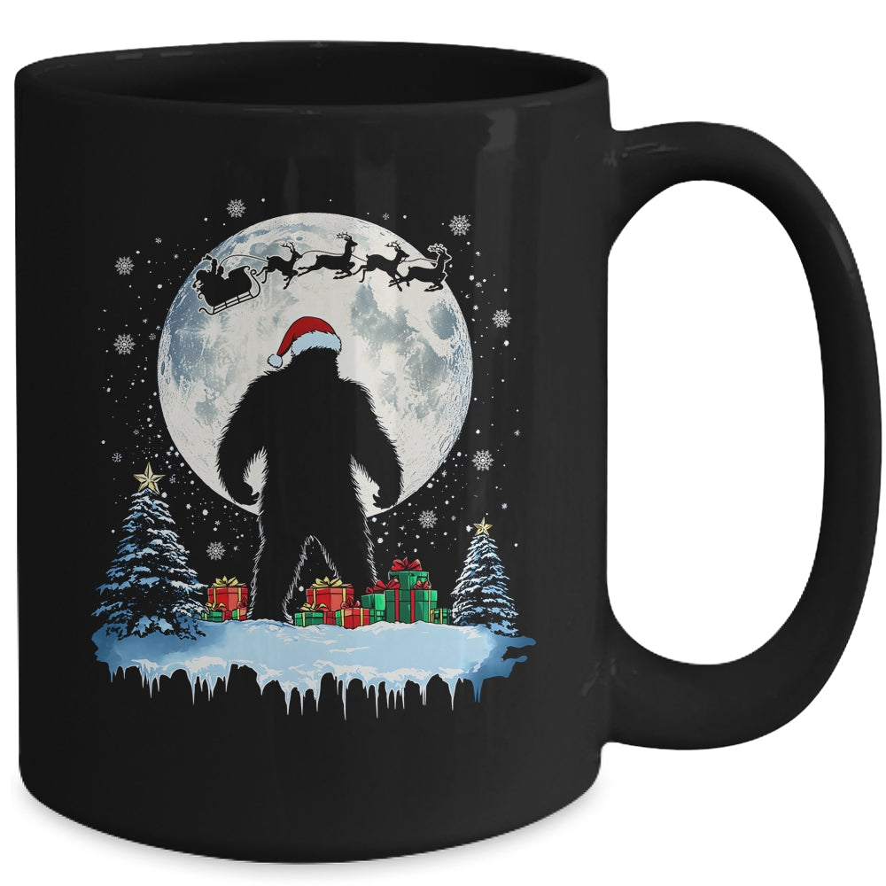 Christmas Bigfoot Santa Hat Tree Sleigh Moon Reindeer Snow Mug | teecentury