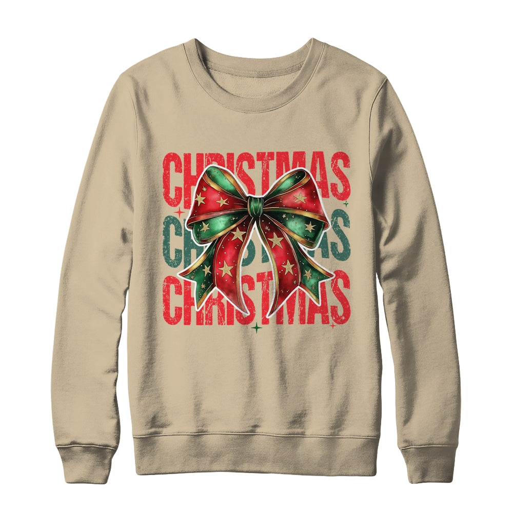 Christmas Coquette Bow Retro Christmas Season Girls Women Shirt & Sweatshirt | teecentury