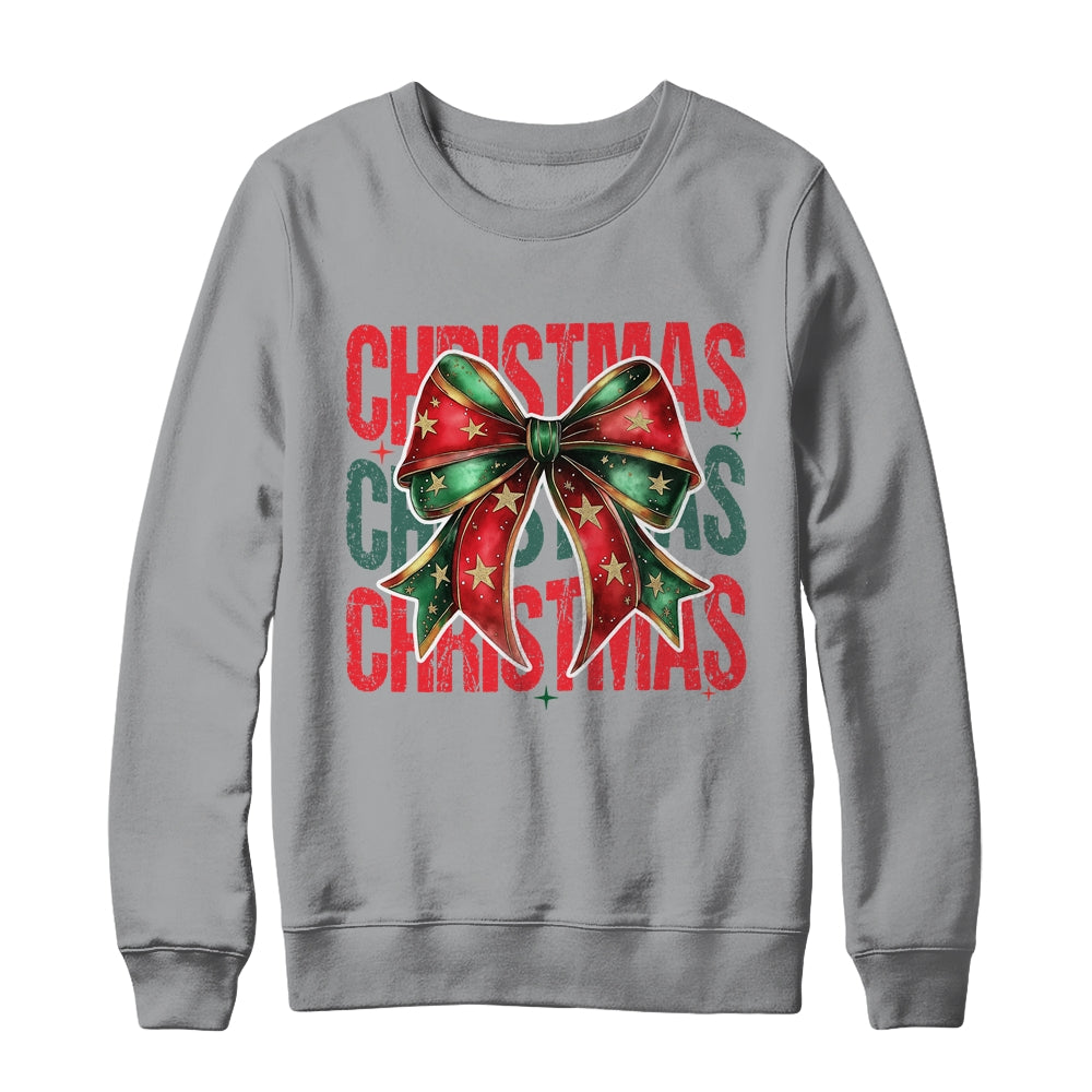 Christmas Coquette Bow Retro Christmas Season Girls Women Shirt & Sweatshirt | teecentury