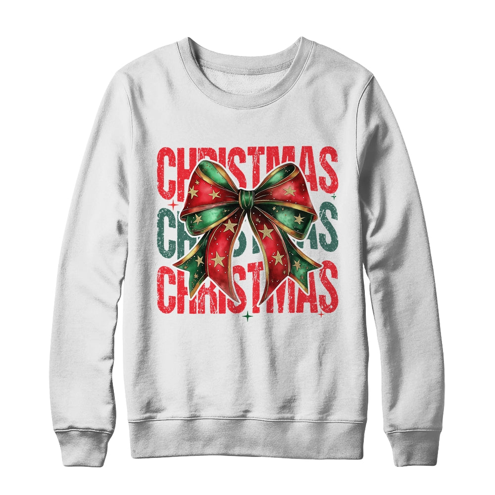 Christmas Coquette Bow Retro Christmas Season Girls Women Shirt & Sweatshirt | teecentury