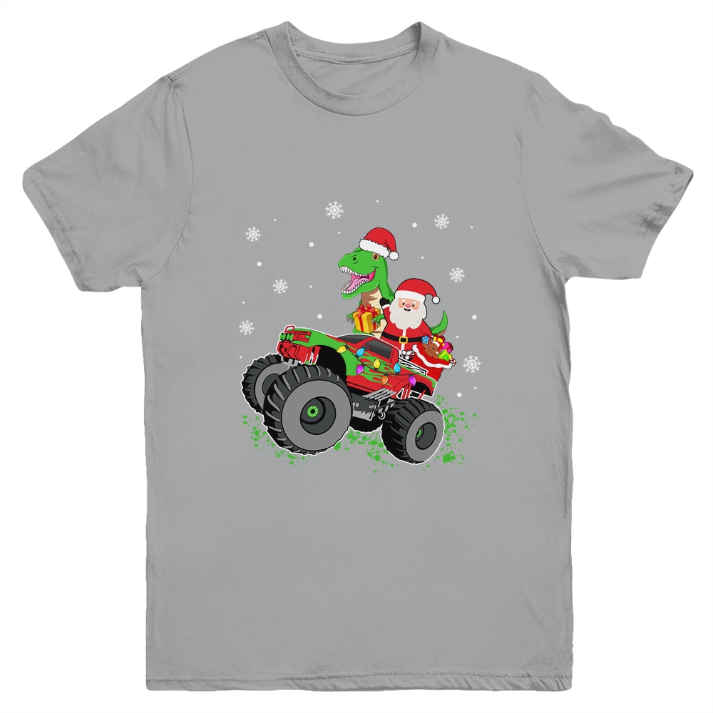 Christmas Family Matching Santa Truck Dinosaur Boys Kids Youth Shirt | teecentury