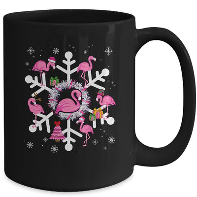 Christmas Flamingo Santa Hat Xmas Lights Flamingo Snowflakes Mug | teecentury