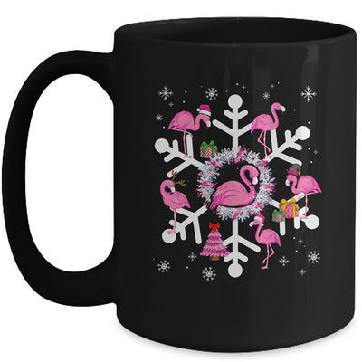 Christmas Flamingo Santa Hat Xmas Lights Flamingo Snowflakes Mug | teecentury