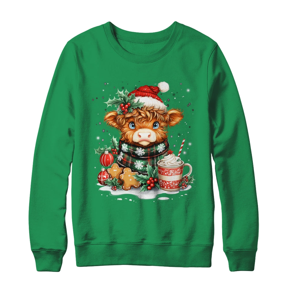 Christmas Highland Cow Cute Cow Lover Santa Hat Xmas Women Shirt & Sweatshirt | teecentury