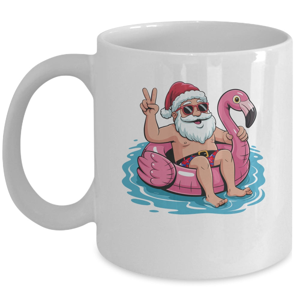 Christmas In July Santa Flamingo Summer Xmas Boys Kids Mug | teecentury