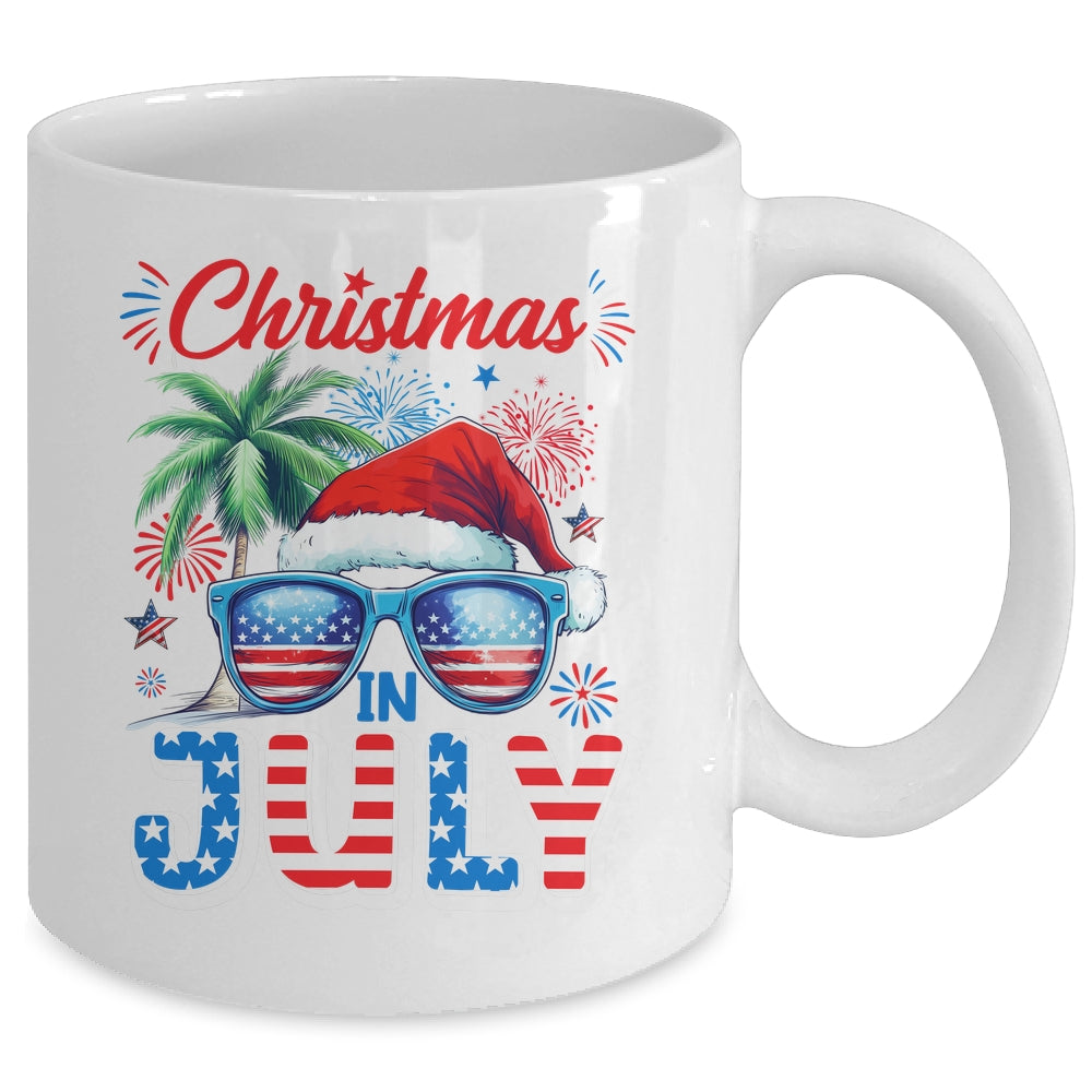 Christmas In July Summer Vacation Hawaii Santa USA Flag Men Mug | teecentury