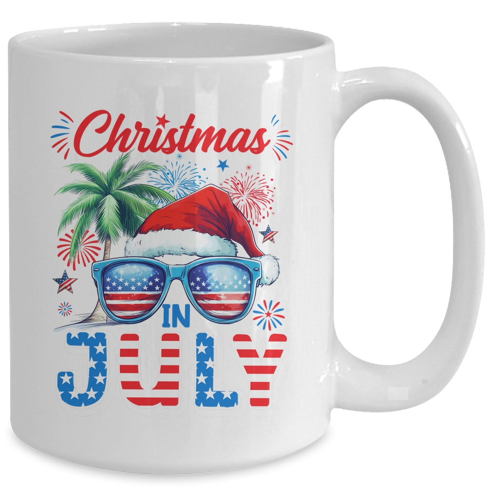 Christmas In July Summer Vacation Hawaii Santa USA Flag Men Mug | teecentury
