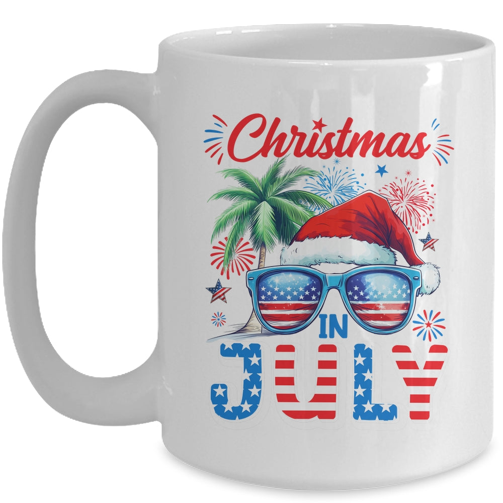 Christmas In July Summer Vacation Hawaii Santa USA Flag Men Mug | teecentury