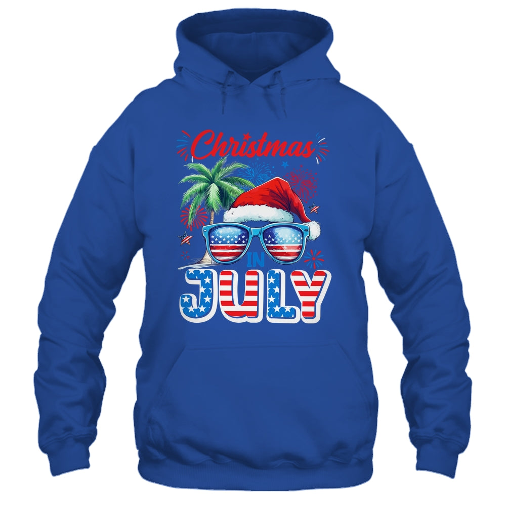 Christmas In July Summer Vacation Hawaii Santa USA Flag Men Shirt
