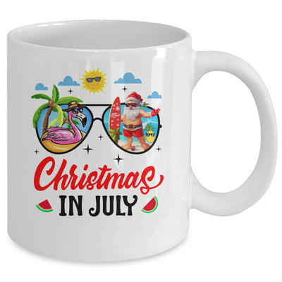 Christmas In July Summer Vacation Sunglasses Santa Flamingo Mug | teecentury