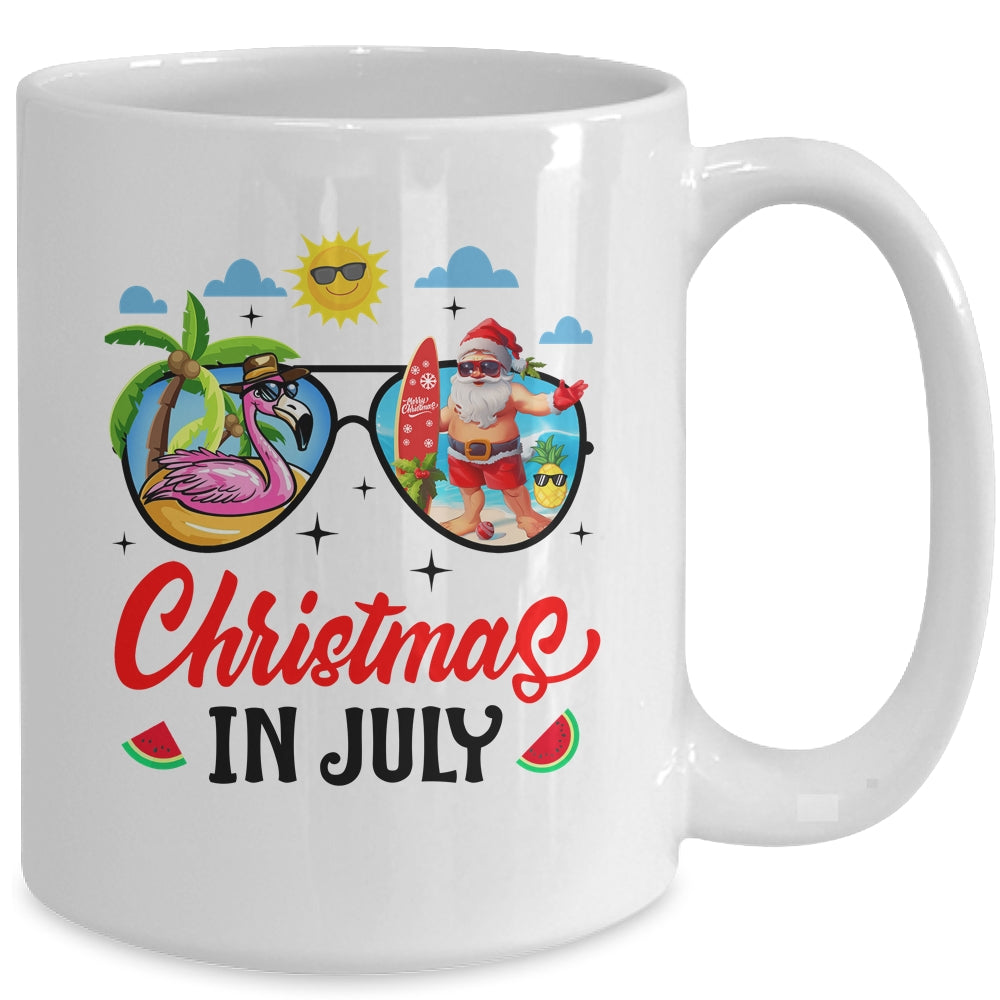Christmas In July Summer Vacation Sunglasses Santa Flamingo Mug | teecentury