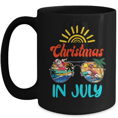 Christmas In July Sunglasses Santa Flamingo Summer Vacation Mug | teecentury