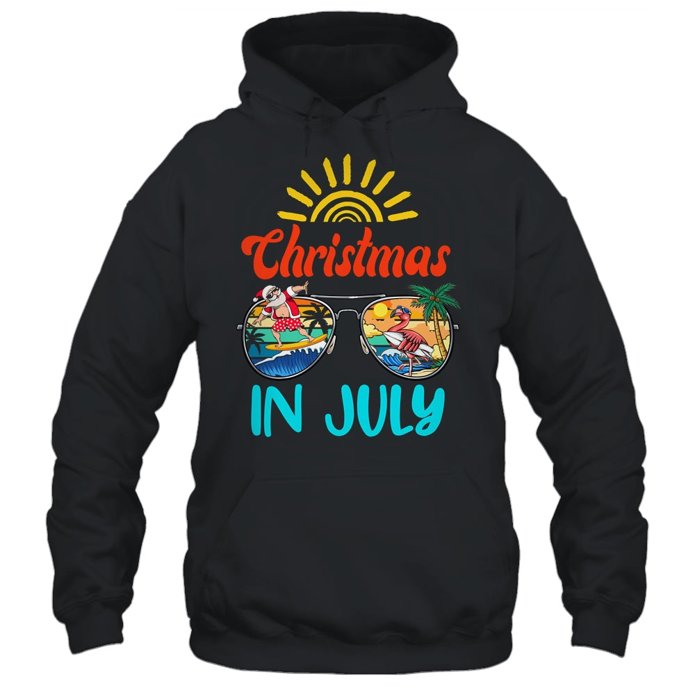 Christmas In July Sunglasses Santa Flamingo Summer Vacation Shirt & Tank Top | teecentury