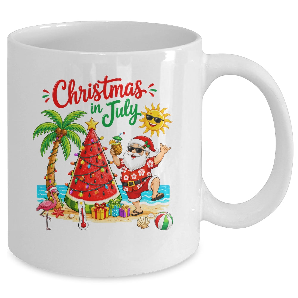 Christmas In July Watermelon Xmas Tree Santa Beach Summer Mug | teecentury