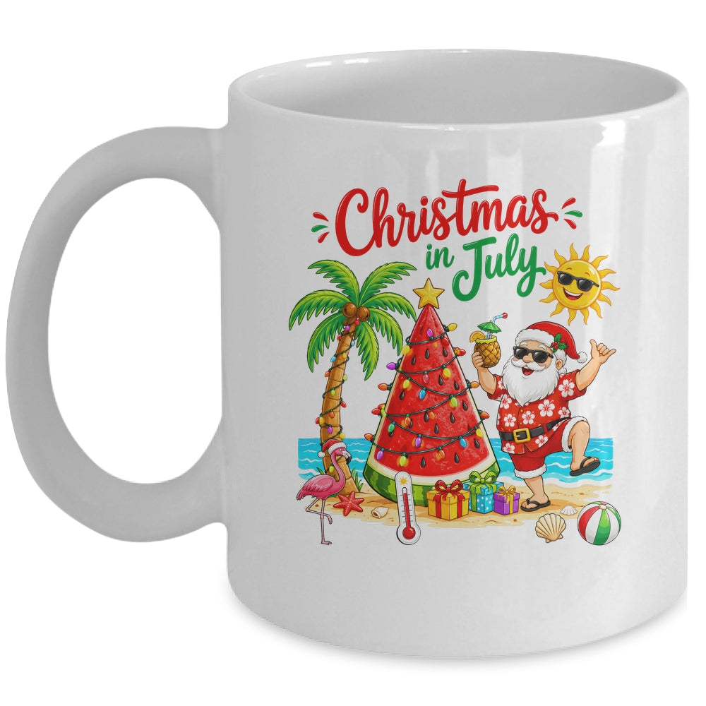 Christmas In July Watermelon Xmas Tree Santa Beach Summer Mug | teecentury
