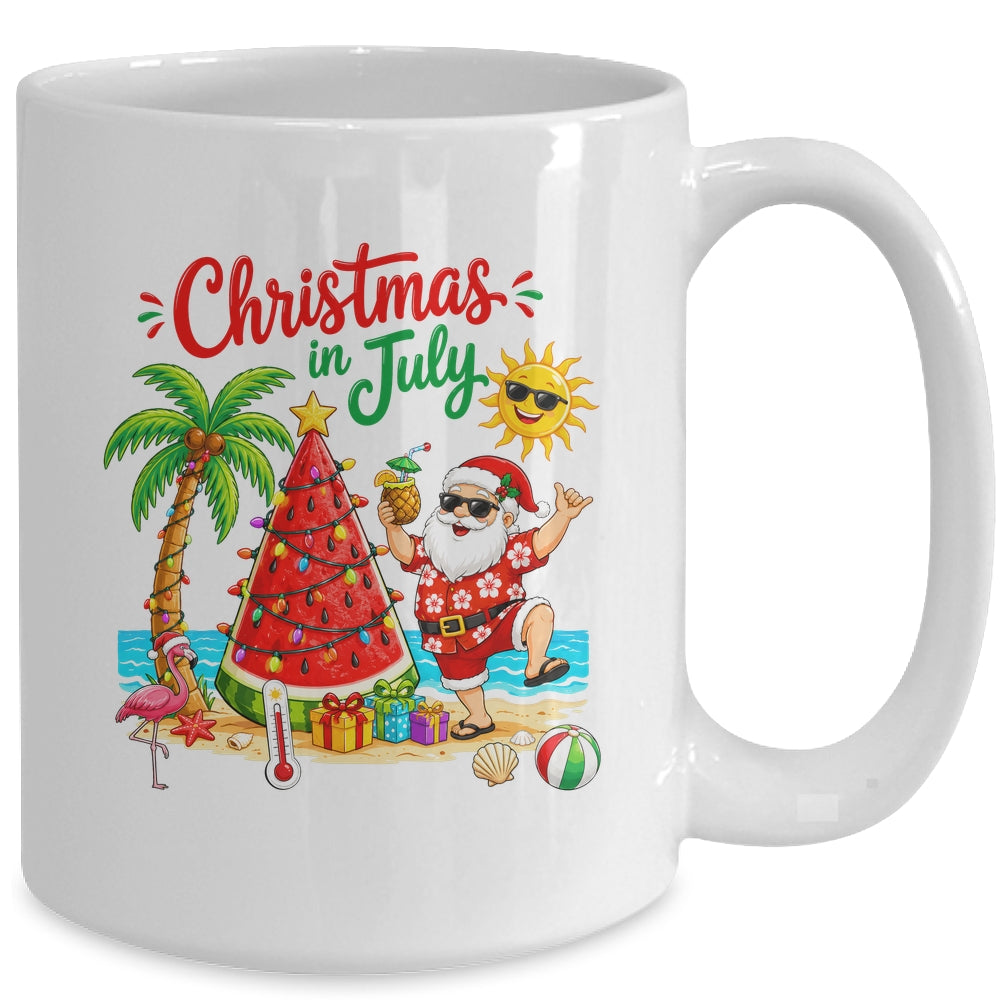 Christmas In July Watermelon Xmas Tree Santa Beach Summer Mug | teecentury