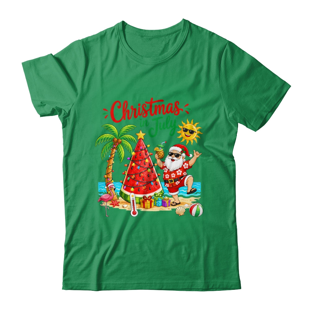Christmas In July Watermelon Xmas Tree Santa Beach Summer Shirt & Hoodie | teecentury